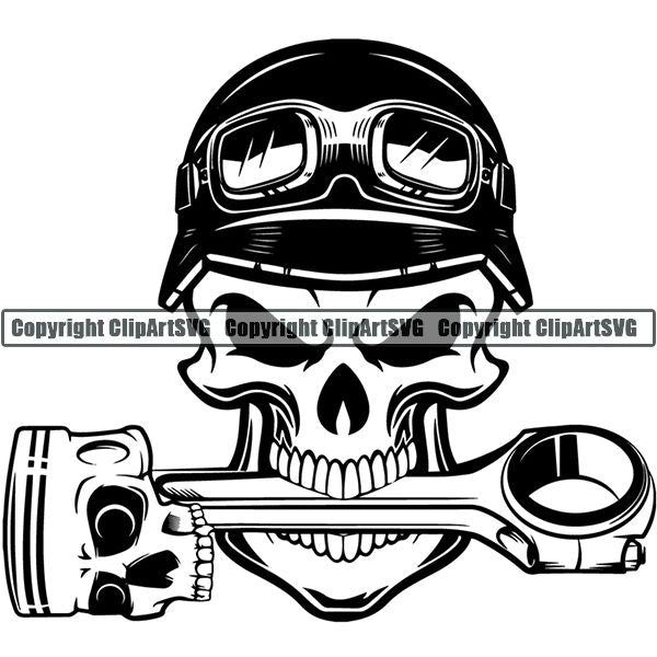 Motorcycle Bike Chopper Skull Helmet Skull Piston ClipArt SVG