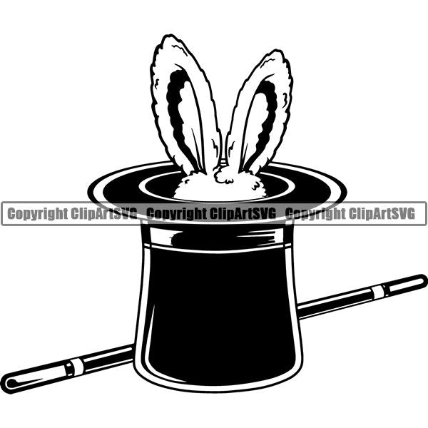 Magician Magic Hat Wand Rabbit ClipArt SVG