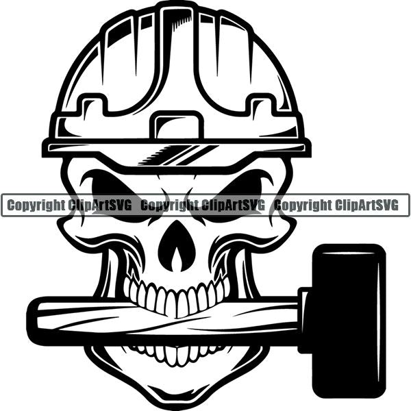 Construction Building Repair Service Skull Helmet Sledge Hammer ClipArt SVG