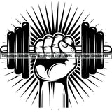 Gym Sports Bodybuilding Fitness Muscle Hand Sunburst ClipArt SVG