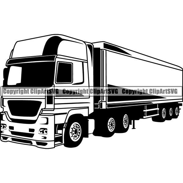Truck Driver Trucking Trucker Driving Transportation Semi Flatbed Tractor Trailer ClipArt SVG