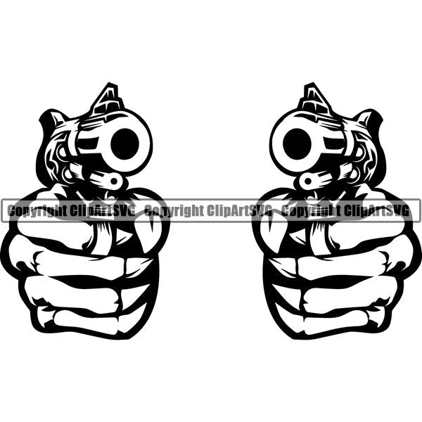 Skull Skeleton Guns Tattoo Tat ClipArt SVG