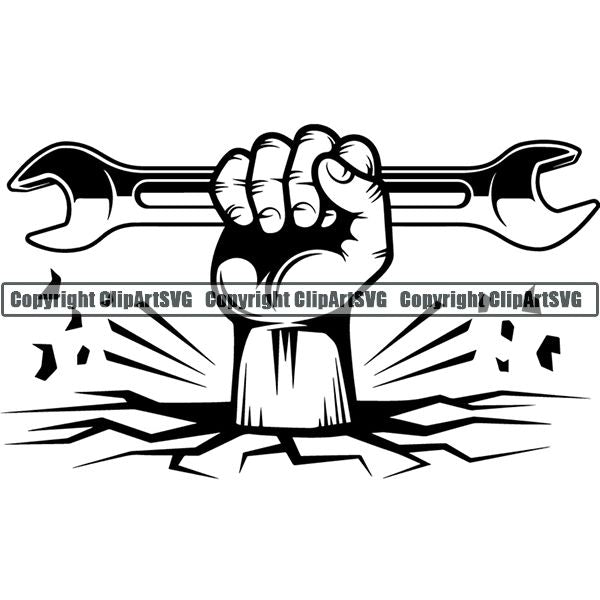 Construction Building Repair Service Wrench Double Hand Break Ground ClipArt SVG