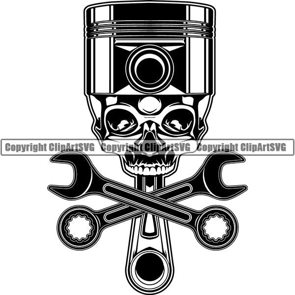 Mechanic Repair Shop Garage Piston Skull ClipArt SVG
