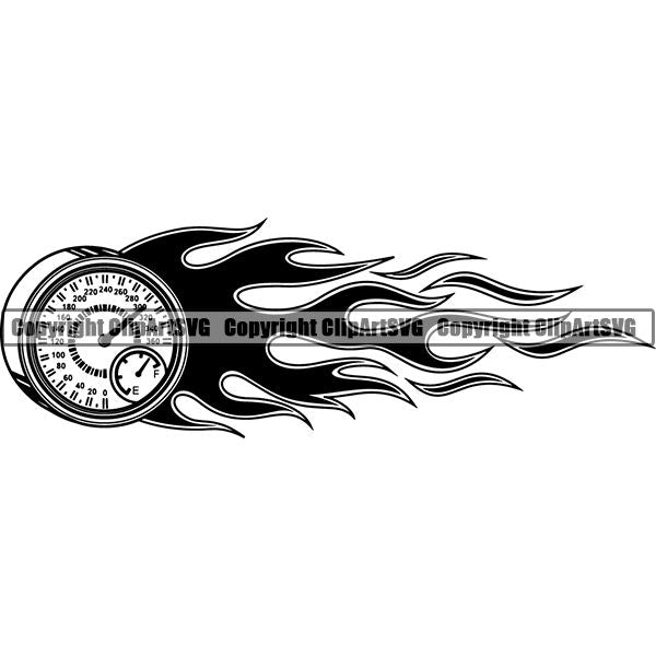Sports Car Racing Fire ClipArt SVG