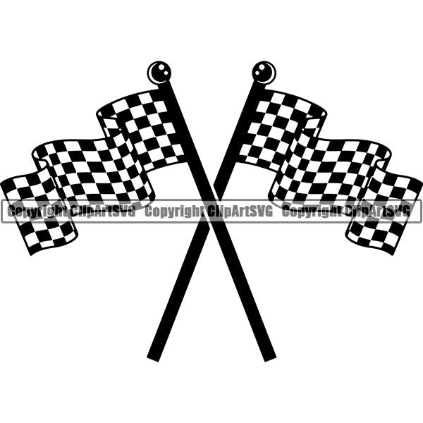 Sports Car Racing Checkered Flag ClipArt SVG