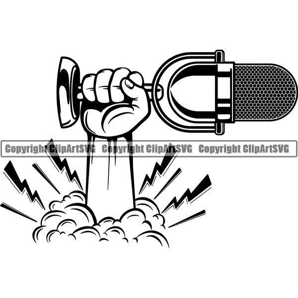 Microphone Mic Audio Music Record Broadcast Podcast Webinar Equipment Logo ClipArt SVG