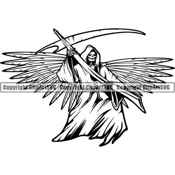 Skull Skeleton Grim Reaper Tattoo Tat ClipArt SVG