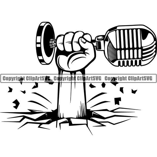 Microphone Mic Audio Music Record Broadcast Podcast Webinar Equipment Logo ClipArt SVG