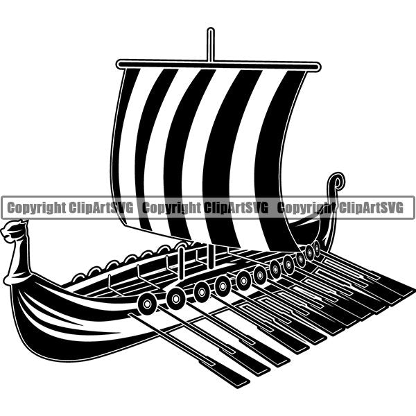 Viking Warrior Ship ClipArt SVG