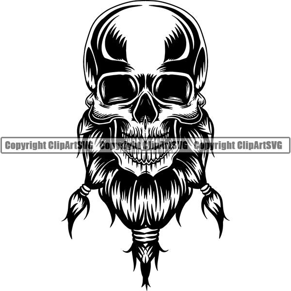 Skull Skeleton Beard Tattoo Tat ClipArt SVG