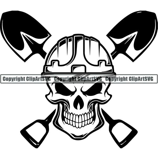 Construction Building Repair Service Shovel Skull Hat ClipArt SVG