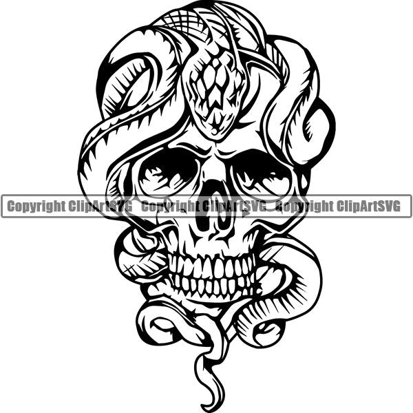 Skull Skeleton Snake Tattoo Tat ClipArt SVG