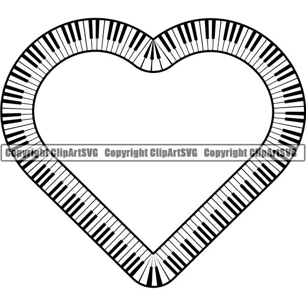 Music Design Element Frame Border Piano Keys In Heart ClipArt SVG