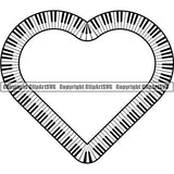 Music Design Element Frame Border Piano Keys In Heart ClipArt SVG