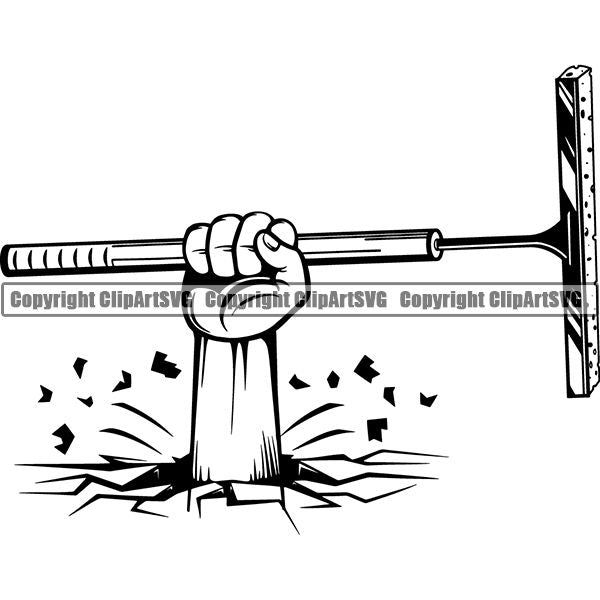 Maid Cleaning Service Housekeeping Housekeeper Brush Squegee ClipArt SVG