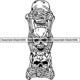 Skull Skeleton People See Hear Speak No Evil Tattoo Tat ClipArt SVG