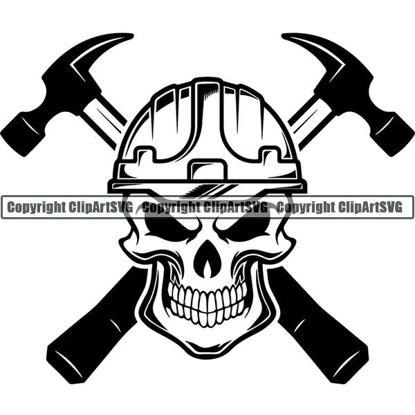 Construction Building Repair Service Hammer Skull Hat ClipArt SVG