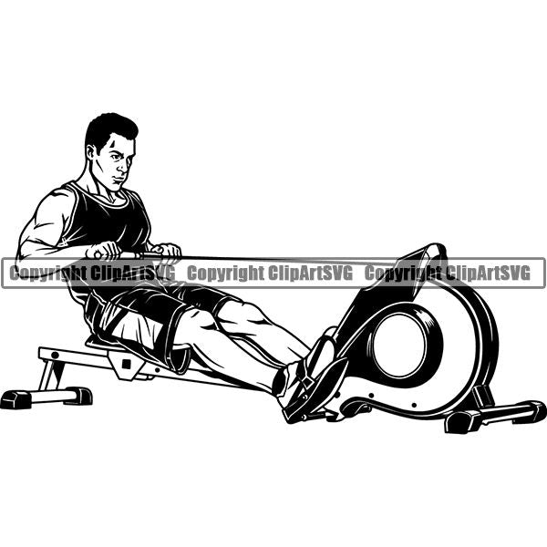 Gym Sports Bodybuilding Fitness Muscle Row Machine ClipArt SVG