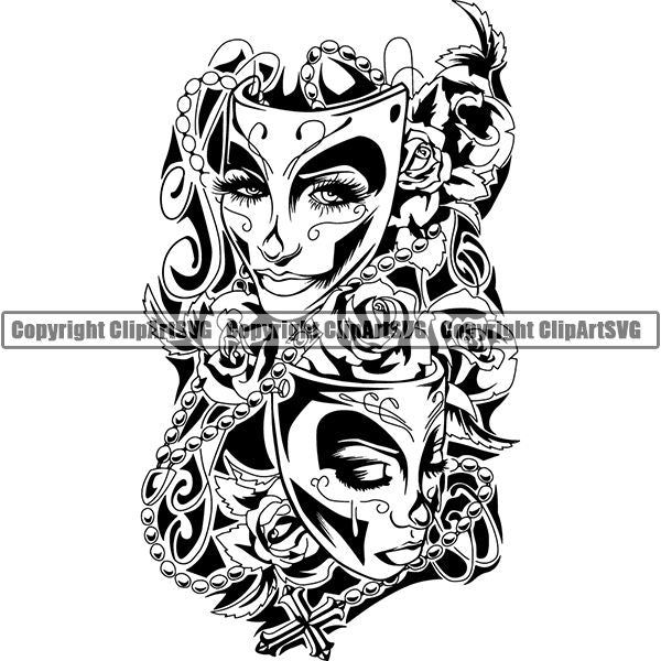 Skull Skeleton Mask Smile Now Cry Later Now Tattoo Tat ClipArt SVG