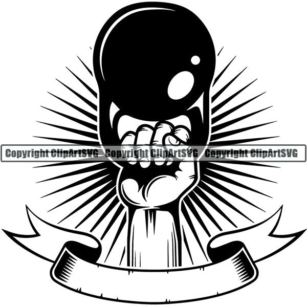 Gym Sports Bodybuilding Fitness Muscle Hand Sunburst Ribbon ClipArt SVG