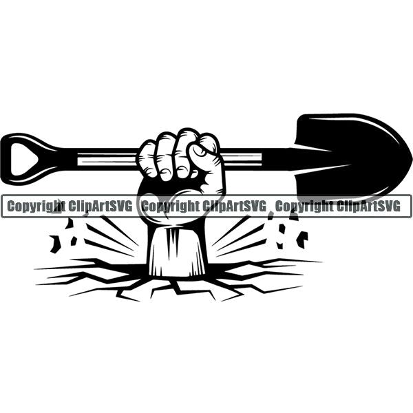 Mining Mine Miner Shovel Hand Break Ground ClipArt SVG