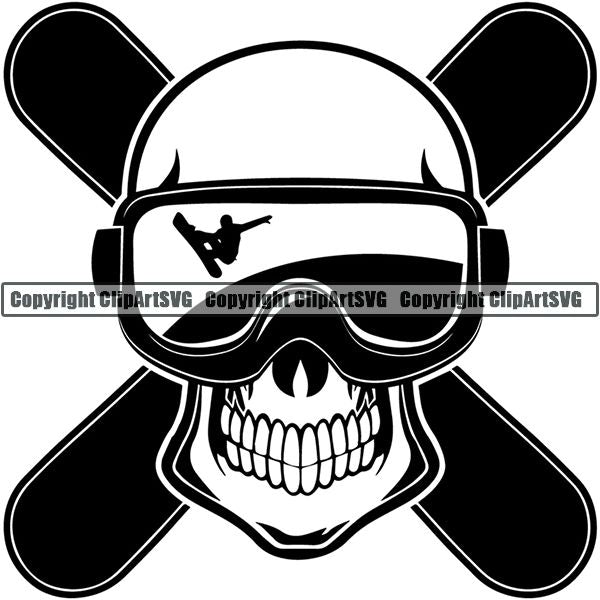 Sports Snowboarding Snowboard Skiing Ski Googles Crossed Skull Skeleton Scary Evil Horror Halloween Death Dead X Sports Extreme ClipArt SVG
