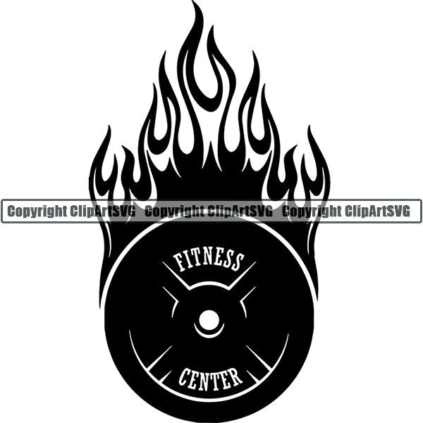 Gym Sports Bodybuilding Fitness Muscle Fire ClipArt SVG