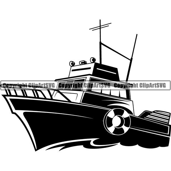 Sports Game Fishing Hunting Fish Hunt Boat ClipArt SVG