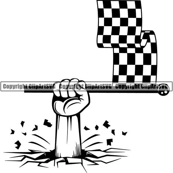 Sports Car Racing Checkered Flag ClipArt SVG