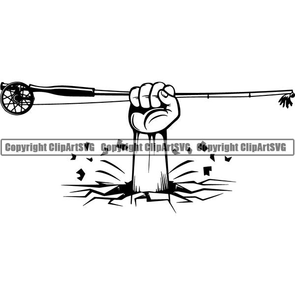 Sports Game Fishing Hunting Fish Hunt Fly Rod ClipArt SVG