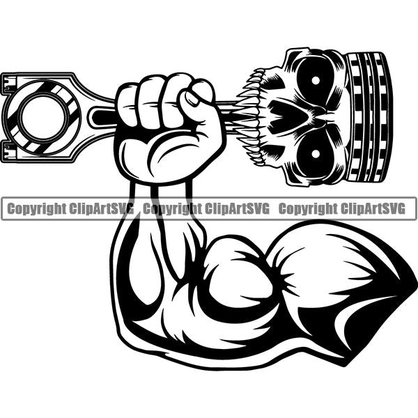 Mechanic Repair Shop Garage Engine Piston Skull ClipArt SVG