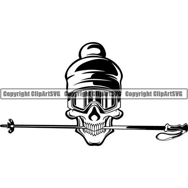 Sports Skiing Ski Snowboarding Snowboard Googles Beanie Hat Pole Skull Skeleton Scary Evil Horror Halloween Death Dead X Sports Extreme ClipArt SVG