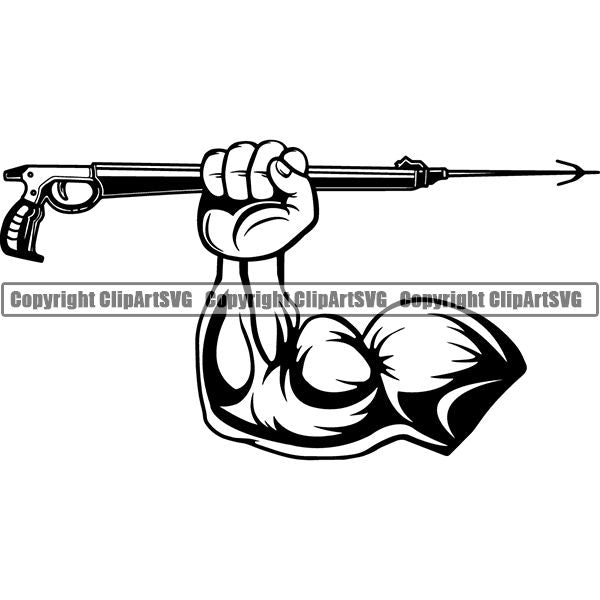 Diving Dive Diver Speargun Gaff Nautical Boat Boating Sail Fish Fishing ClipArt SVG
