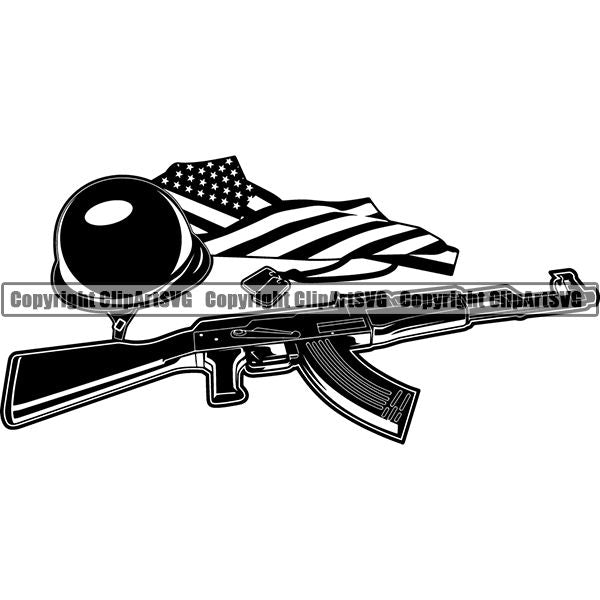 Military Weapon Soldier Helmet Dog Tags Flag Honoring Dead ClipArt SVG