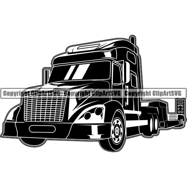 Truck Driver Trucking Trucker Driving Transportation Semi Flatbed Tractor Trailer ClipArt SVG