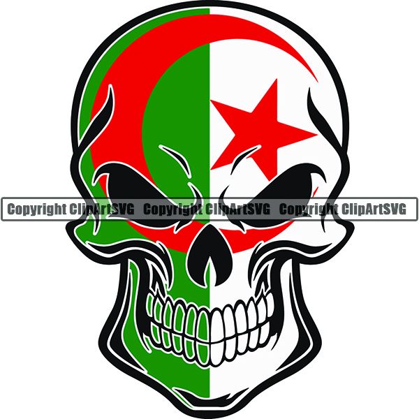 Country Flag Skull Algeria ClipArt SVG