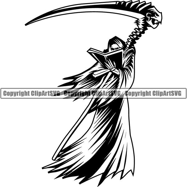 Skull Skeleton Grim Reaper Tattoo Tat ClipArt SVG