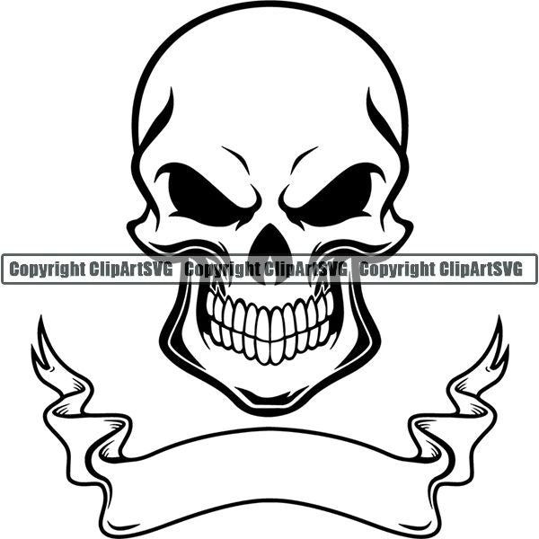 Skull Skeleton Ribbon Tattoo Tat ClipArt SVG