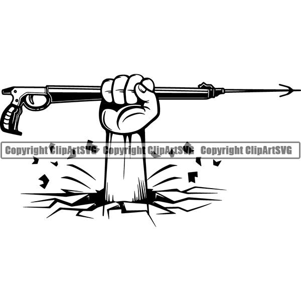 Diving Dive Diver Speargun Gaff Nautical Boat Boating Sail Fish Fishing ClipArt SVG