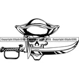 Pirate Sea Gangster Warrior Hat Patch Sword Skull ClipArt SVG