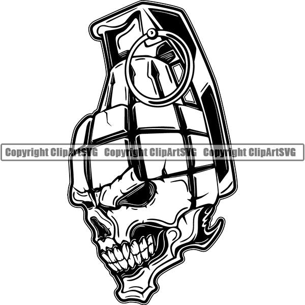 Military Weapon Grenade Skull ClipArt SVG