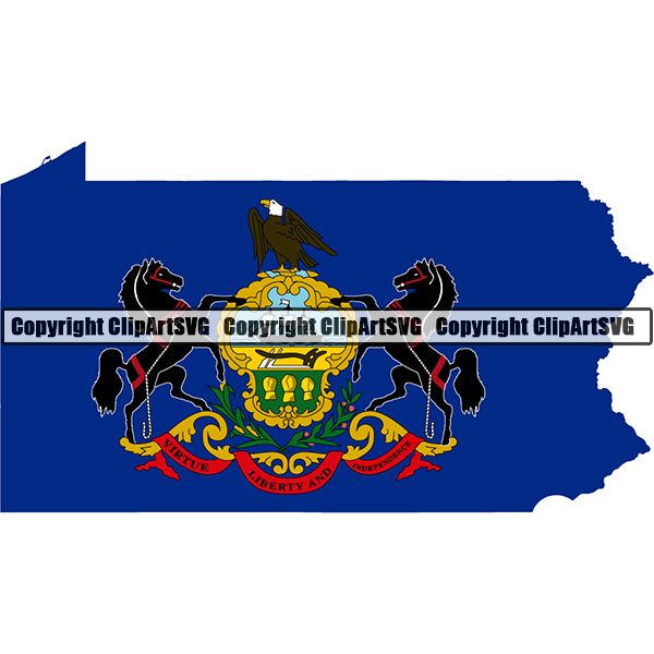 State Flag Map Pennsylvania ClipArt SVG