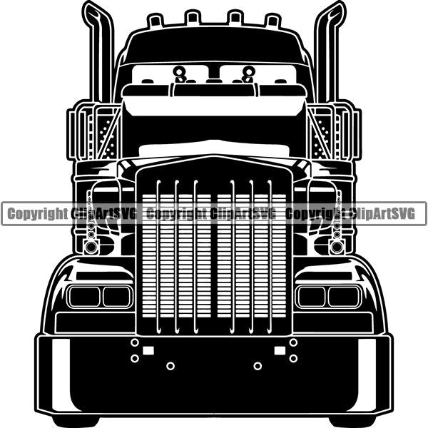 Truck Driver Trucking Trucker Driving Transportation Semi Flatbed Tractor Trailer ClipArt SVG