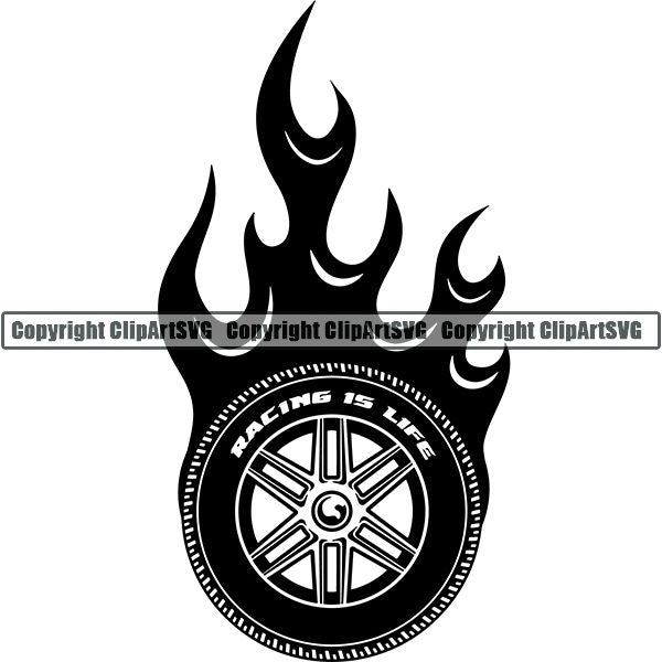 Sports Car Racing Tire Flame ClipArt SVG