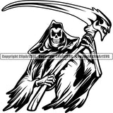 Skull Skeleton Grim Reaper Tattoo Tat ClipArt SVG