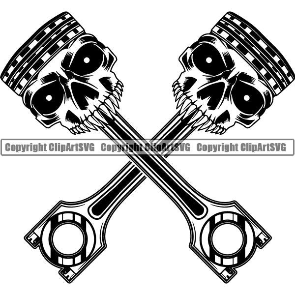 Mechanic Repair Shop Garage Engine Piston Skull ClipArt SVG