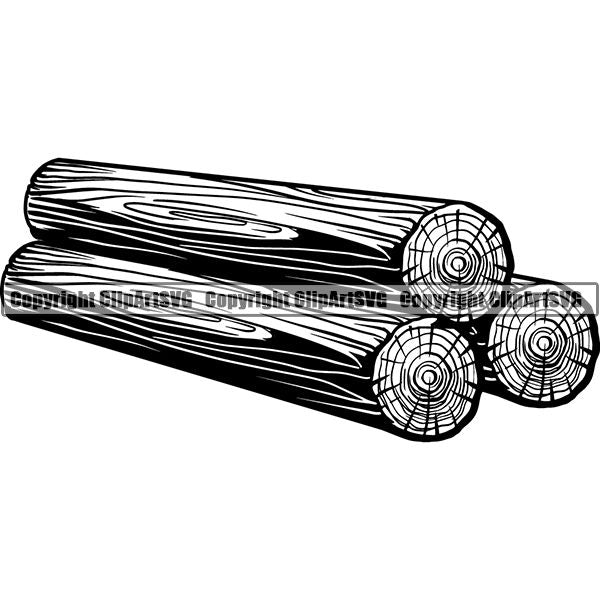 Construction Woodworking Carpenter Lumberjack Tree Logs Pile ClipArt SVG
