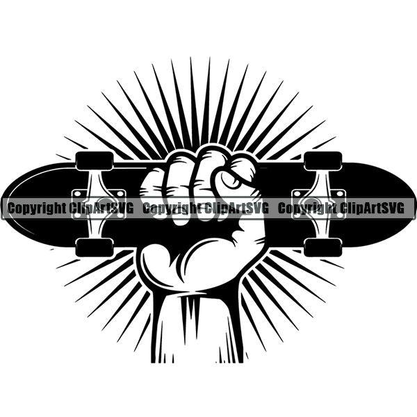 Sports Skateboarding Skateboard Hand Sunburst ClipArt SVG