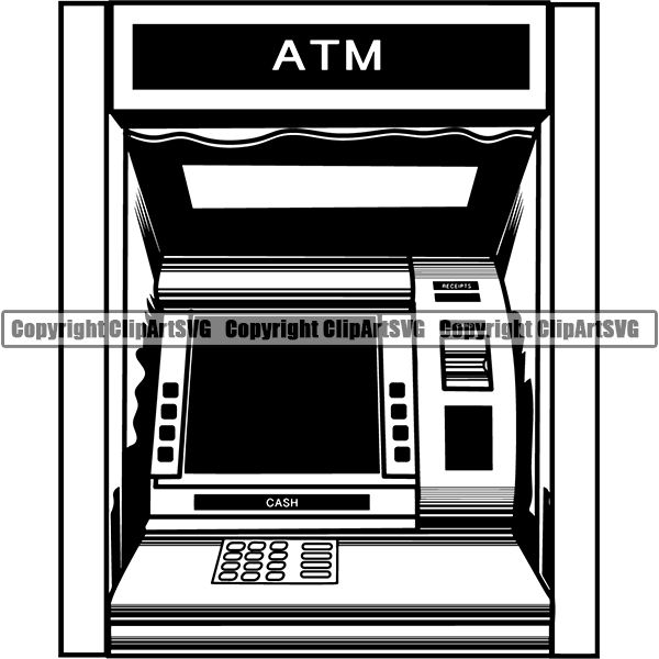 Money Cash ATM Machine Money Cash Safe Bank Deposit Withdrawal Security Design Element Cash Stack Knot Roll Rubber band Bundle Brick Spread Business Bank Finance Rich Wealthy Wealth Advertising Vector Clipart SVG